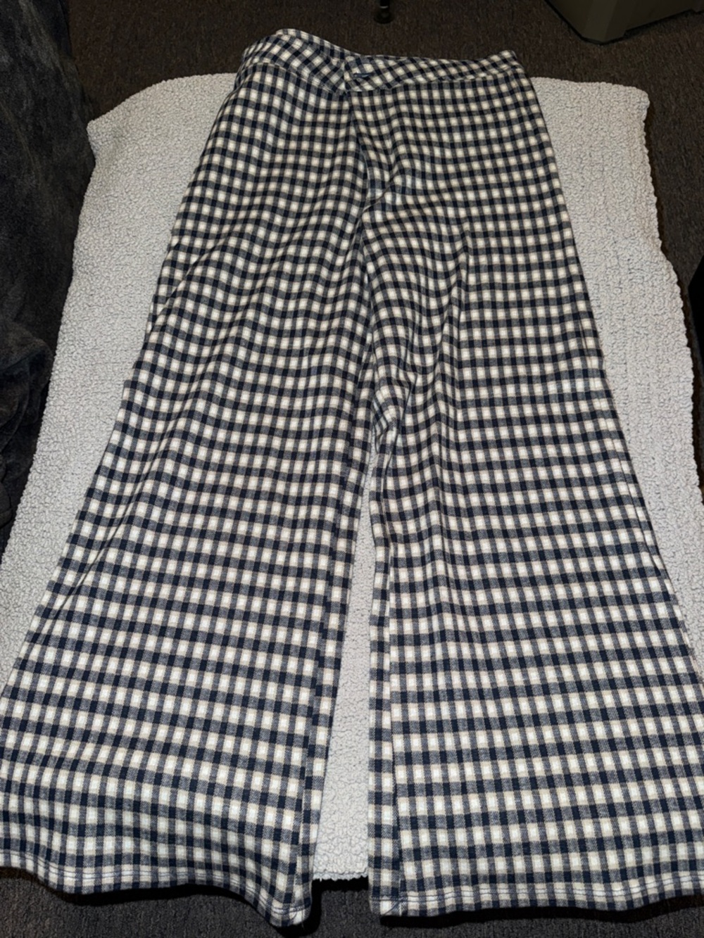 Women's Navy and White Gingham Cropped Wide-Leg Pants